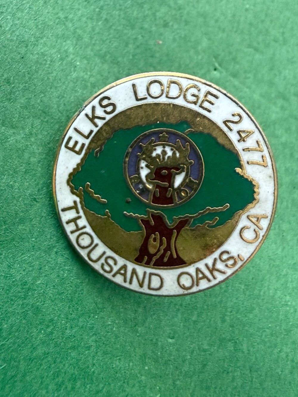 Vintage Elks Lodge Thousand Oaks Gold Tone Enamel Lapel Pin